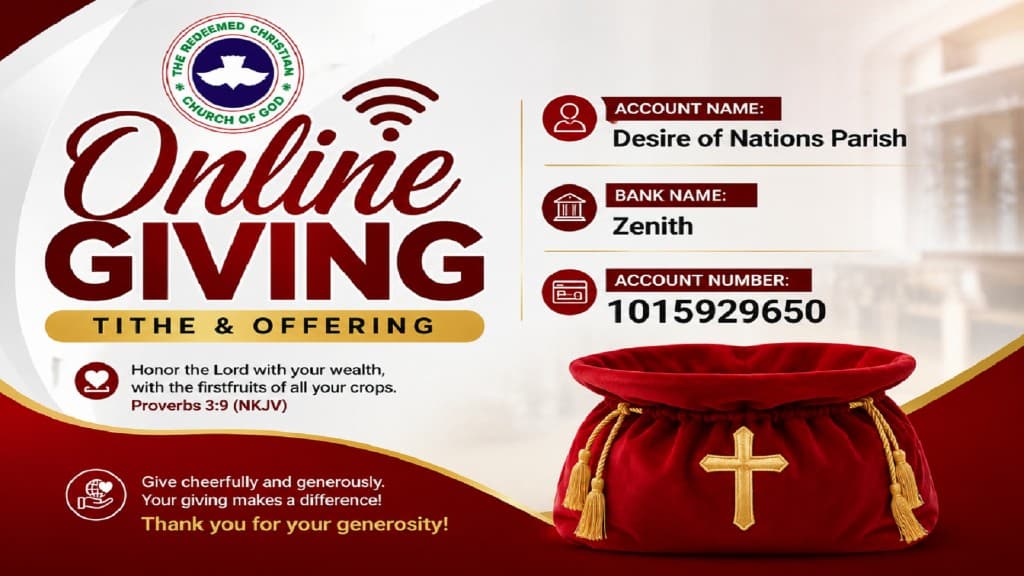 Online giving flyer — Desire of Nations Parish, Zenith Bank, 1015929650